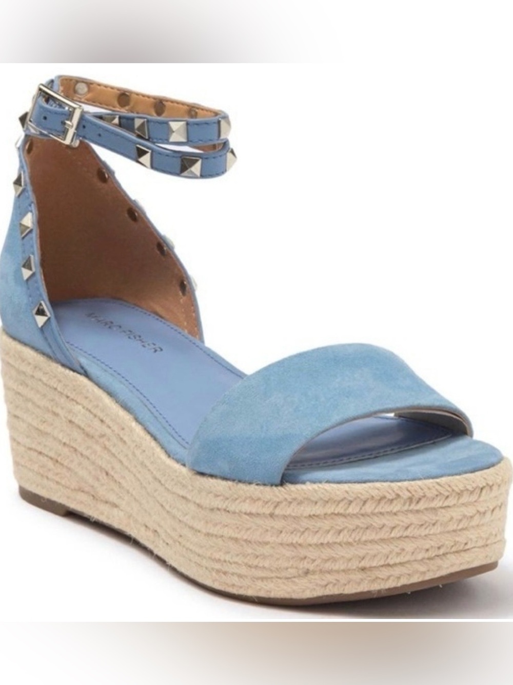 🛍️SALE🛍️Marc fisher Jazlyn blue suede flatform studded espadrille sandals sz 7